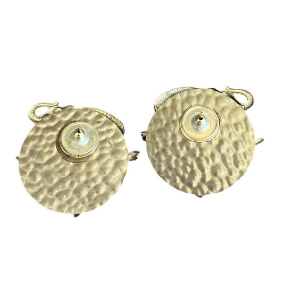 Vintage Tritone Animal Earrings Pierced Elephant Lion Zebra 1-1/2" - Picture 2 of 2